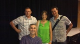 Sergi Cutillas i Xavier Grasset de Catalunya Ràdio amb el director del centre, Jordi Escoin, i Anna Betlloch, del Servei de recursos educatis del centre.