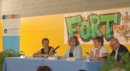 La presidenta del Consorci, M. Dolors Rius, durant la seva intervenci&oacute;, acompanyada de Milagros P&eacute;rez-Oliva, Montserrat Ballar&iacute;n i Manel Blasco.